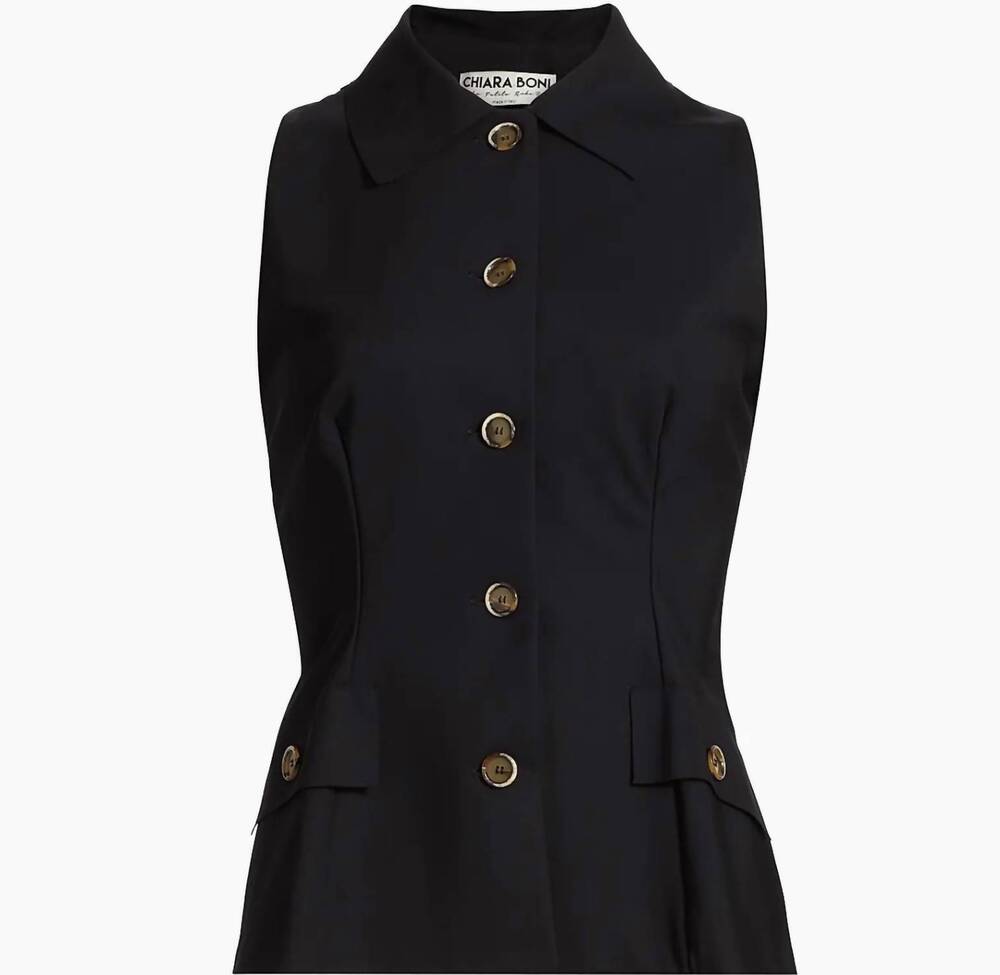 NEW CHIARA BONI women's sumio sleeveless blazer top in 37 black